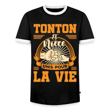 Cadeau annonce tonton et nièce unis pour la vie - T-shirt contrasté Homme - noir/blanc - Devant - AI Model Female 172 light (172cm) & AI Model Male 178 light (178cm)