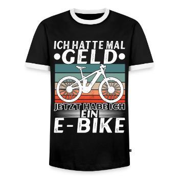 E Bike E MTB Elektrofrahrad - Männer Kontrast-T-Shirt - Schwarz/Weiß - Vorne - AI Model Female 172 light (172cm) & AI Model Male 178 light (178cm)