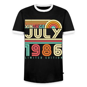 Baujahr 1986 Im Juli - Männer Kontrast-T-Shirt - Schwarz/Weiß - Vorne - AI Model Female 172 light (172cm) & AI Model Male 178 light (178cm)