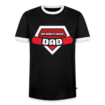 My Hero Means Papa Daddy Father Father Day Sayings - Men's Ringer Shirt - black/white - Front - AI Model Female 172 light (172cm) & AI Model Male 178 light (178cm)