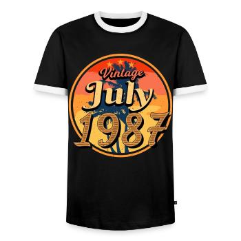 Baujahr 1987 Im Juli - Männer Kontrast-T-Shirt - Schwarz/Weiß - Vorne - AI Model Female 172 light (172cm) & AI Model Male 178 light (178cm)
