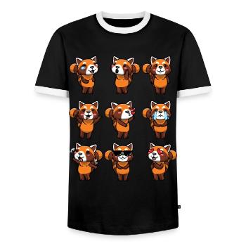 Panda roux Petit panda émoticône - T-shirt contrasté Homme - noir/blanc - Devant - AI Model Female 172 light (172cm) & AI Model Male 178 light (178cm)