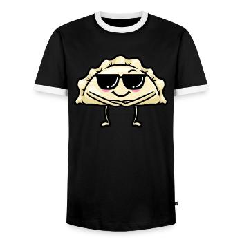 Pierogi Kawaii Emoticon Polish Food - Men's Ringer Shirt - black/white - Front - AI Model Female 172 light (172cm) & AI Model Male 178 light (178cm)