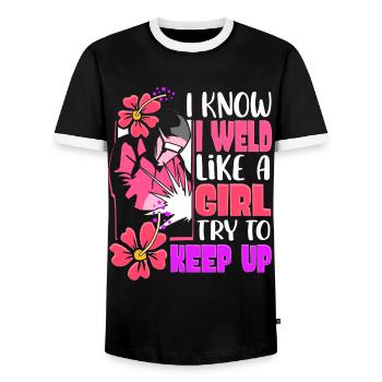 Je soude comme une fille soude - T-shirt contrasté Homme - noir/blanc - Devant - AI Model Female 172 light (172cm) & AI Model Male 178 light (178cm)