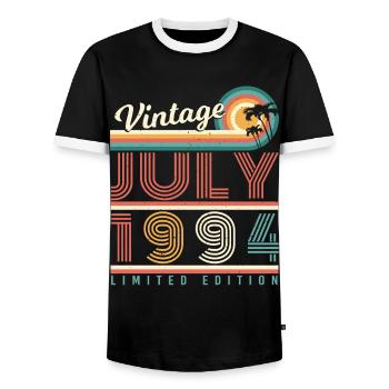 1994 Juli Geschenkidee - Männer Kontrast-T-Shirt - Schwarz/Weiß - Vorne - AI Model Female 172 light (172cm) & AI Model Male 178 light (178cm)