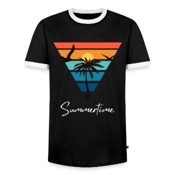 Chemise d’été d’été Femmes Hommes - T-shirt contrasté Homme - noir/blanc - Devant - AI Model Female 172 light (172cm) & AI Model Male 178 light (178cm)