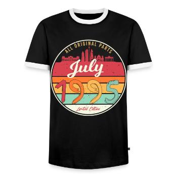 July 1995 Birthday greeting - Men's Ringer Shirt - black/white - Front - AI Model Female 172 light (172cm) & AI Model Male 178 light (178cm)
