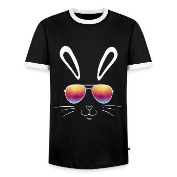 Rabbit Rabbit Cool Rabbit Pet Easter - Men's Ringer Shirt - black/white - Front - AI Model Female 172 light (172cm) & AI Model Male 178 light (178cm)
