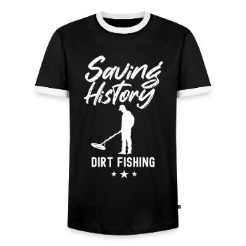 Save History Dirt Fishing Metal Detecting - Men's Ringer Shirt - black/white - Front - AI Model Female 172 light (172cm) & AI Model Male 178 light (178cm)