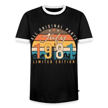 Année de construction 1981 Juillet - T-shirt contrasté Homme - noir/blanc - Devant - AI Model Female 172 light (172cm) & AI Model Male 178 light (178cm)