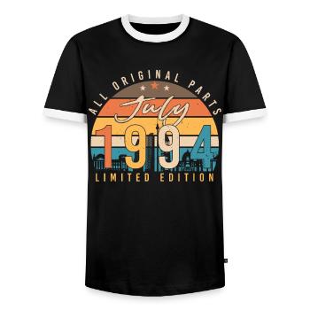 All original in July 1994 - Men's Ringer Shirt - black/white - Front - AI Model Female 172 light (172cm) & AI Model Male 178 light (178cm)