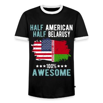Halb Amerikaner Halb Belarusse - Männer Kontrast-T-Shirt - Schwarz/Weiß - Vorne - AI Model Female 172 light (172cm) & AI Model Male 178 light (178cm)