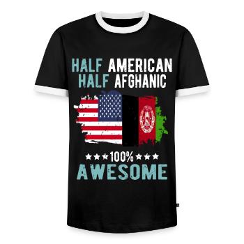 Moitié américain moitié afghan - T-shirt contrasté Homme - noir/blanc - Devant - AI Model Female 172 light (172cm) & AI Model Male 178 light (178cm)