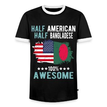 Half American Half Bangladeshi - Men's Ringer Shirt - black/white - Front - AI Model Female 172 light (172cm) & AI Model Male 178 light (178cm)