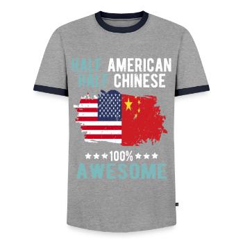 Moitié américain moitié chinois - T-shirt contrasté Homme - gris/marine  - Devant - AI Model Female 172 light (172cm) & AI Model Male 178 light (178cm)