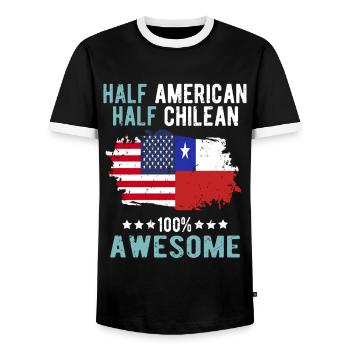 Half American Half Chilean - Men's Ringer Shirt - black/white - Front - AI Model Female 172 light (172cm) & AI Model Male 178 light (178cm)