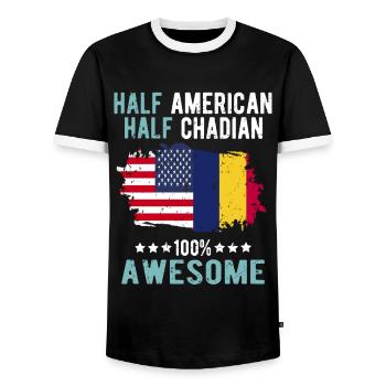 Half American Half Chadian - Men's Ringer Shirt - black/white - Front - AI Model Female 172 light (172cm) & AI Model Male 178 light (178cm)