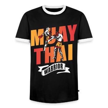 Muay Thai Warrior Fighter Martial Arts Martial Arts Martial Arts - Men's Ringer Shirt - black/white - Front - AI Model Female 172 light (172cm) & AI Model Male 178 light (178cm)