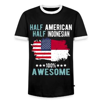 Half American Half Indonesian - Men's Ringer Shirt - black/white - Front - AI Model Female 172 light (172cm) & AI Model Male 178 light (178cm)