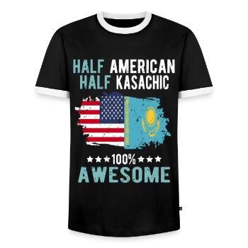 Moitié Américain Moitié Kazakh - T-shirt contrasté Homme - noir/blanc - Devant - AI Model Female 172 light (172cm) & AI Model Male 178 light (178cm)