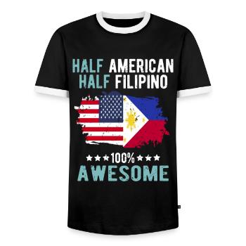 Half American Half Filipino - Men's Ringer Shirt - black/white - Front - AI Model Female 172 light (172cm) & AI Model Male 178 light (178cm)