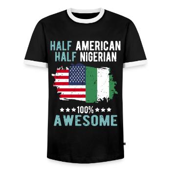Half American Half Nigerian - Men's Ringer Shirt - black/white - Front - AI Model Female 172 light (172cm) & AI Model Male 178 light (178cm)