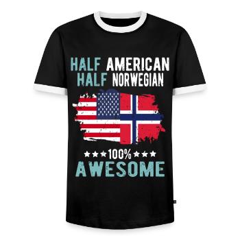 Half American Half Norwegian - Men's Ringer Shirt - black/white - Front - AI Model Female 172 light (172cm) & AI Model Male 178 light (178cm)