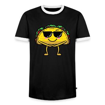 Taco Emoticon Sunglasses - Men's Ringer Shirt - black/white - Front - AI Model Female 172 light (172cm) & AI Model Male 178 light (178cm)