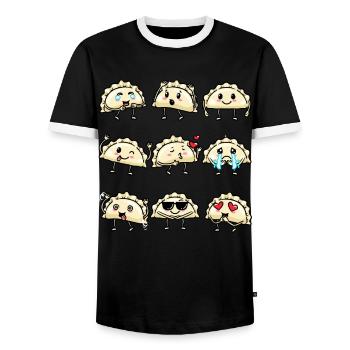 Pierogi Kawaii Emoticon Polish Food - Men's Ringer Shirt - black/white - Front - AI Model Female 172 light (172cm) & AI Model Male 178 light (178cm)