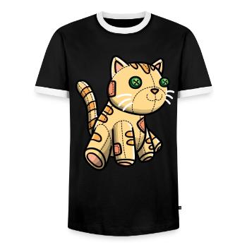 Orange Cat Cute Cuddly Toy - Men's Ringer Shirt - black/white - Front - AI Model Female 172 light (172cm) & AI Model Male 178 light (178cm)