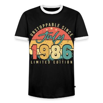 Baujahr 1986 Im Juli - Männer Kontrast-T-Shirt - Schwarz/Weiß - Vorne - AI Model Female 172 light (172cm) & AI Model Male 178 light (178cm)