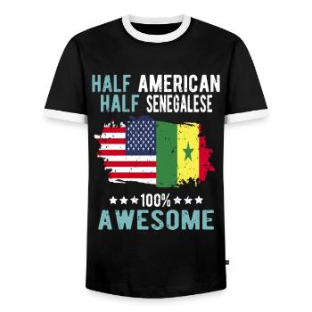 Moitié américain moitié sénégalais - T-shirt contrasté Homme - noir/blanc - Devant - AI Model Female 172 light (172cm) & AI Model Male 178 light (178cm)