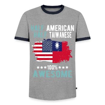 Half American Half Taiwanese - Men's Ringer Shirt - grey/navy  - Front - AI Model Female 172 light (172cm) & AI Model Male 178 light (178cm)