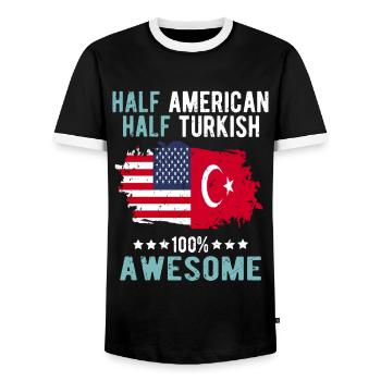 Half American Half Turk - Men's Ringer Shirt - black/white - Front - AI Model Female 172 light (172cm) & AI Model Male 178 light (178cm)