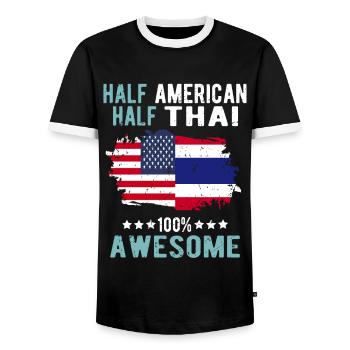 Mi-Américain Mi-Thaïlandais - T-shirt contrasté Homme - noir/blanc - Devant - AI Model Female 172 light (172cm) & AI Model Male 178 light (178cm)