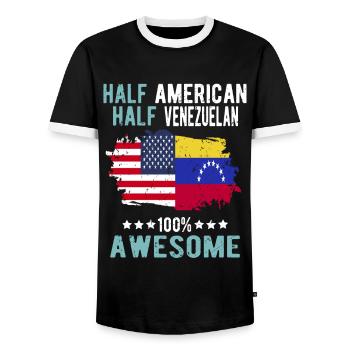 Half American Half Venezuelan - Men's Ringer Shirt - black/white - Front - AI Model Female 172 light (172cm) & AI Model Male 178 light (178cm)