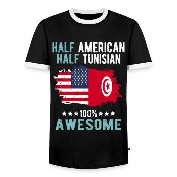 Moitié américain moitié tunisien - T-shirt contrasté Homme - noir/blanc - Devant - AI Model Female 172 light (172cm) & AI Model Male 178 light (178cm)