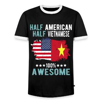 Halb Amerikaner Halb Vietnamese - Männer Kontrast-T-Shirt - Schwarz/Weiß - Vorne - AI Model Female 172 light (172cm) & AI Model Male 178 light (178cm)