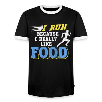 Je cours parce que j’aime beaucoup food Funny Runner - T-shirt contrasté Homme - noir/blanc - Devant - AI Model Female 172 light (172cm) & AI Model Male 178 light (178cm)