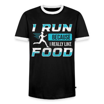 Je cours parce que j’aime beaucoup food Funny Runner - T-shirt contrasté Homme - noir/blanc - Devant - AI Model Female 172 light (172cm) & AI Model Male 178 light (178cm)