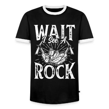 Waiting I See A Stone Geology Geologist Profession - Men's Ringer Shirt - black/white - Front - AI Model Female 172 light (172cm) & AI Model Male 178 light (178cm)