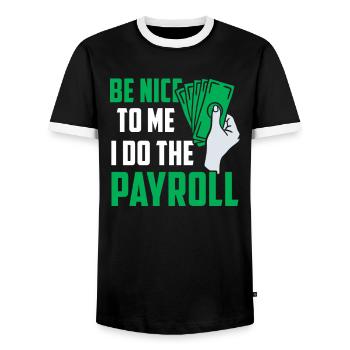 Soyez gentil avec moi je fais la paie - T-shirt contrasté Homme - noir/blanc - Devant - AI Model Female 172 light (172cm) & AI Model Male 178 light (178cm)