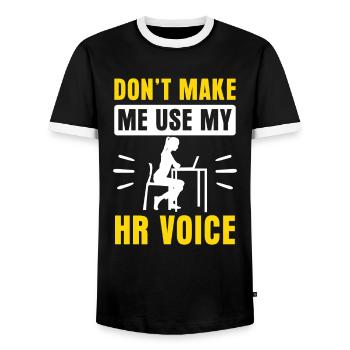Ne me forcez pas à utiliser ma voix hr - T-shirt contrasté Homme - noir/blanc - Devant - AI Model Female 172 light (172cm) & AI Model Male 178 light (178cm)