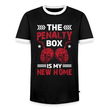 Ice Hockey Penalty Bench Ice Hockey Player Penalty Box - Men's Ringer Shirt - black/white - Front - AI Model Female 172 light (172cm) & AI Model Male 178 light (178cm)