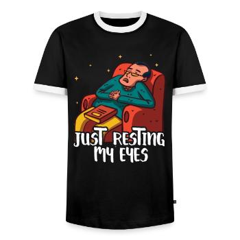 I Rest Only My Eyes From Father Papa Papi - Men's Ringer Shirt - black/white - Front - AI Model Female 172 light (172cm) & AI Model Male 178 light (178cm)