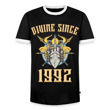 Dieu Viking, Divin Depuis 1992 Anniversaire 31 Ans - T-shirt contrasté Homme - noir/blanc - Devant - AI Model Female 172 light (172cm) & AI Model Male 178 light (178cm)