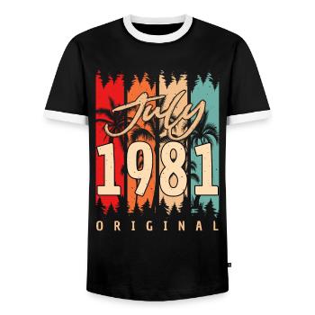 Année de construction 1981 en juillet - T-shirt contrasté Homme - noir/blanc - Devant - AI Model Female 172 light (172cm) & AI Model Male 178 light (178cm)