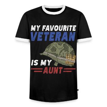 Mon vétéran préféré est ma tante militaire - T-shirt contrasté Homme - noir/blanc - Devant - AI Model Female 172 light (172cm) & AI Model Male 178 light (178cm)