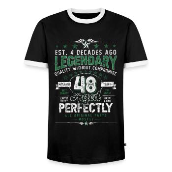 Vintage Légendaire - Vieilli parfaitement 48ème anniversaire - T-shirt contrasté Homme - noir/blanc - Devant - AI Model Female 172 light (172cm) & AI Model Male 178 light (178cm)