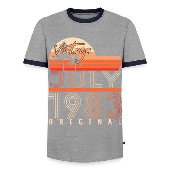 1983 Im Juli Retro - Männer Kontrast-T-Shirt - Grau/Navy  - Vorne - AI Model Female 172 light (172cm) & AI Model Male 178 light (178cm)
